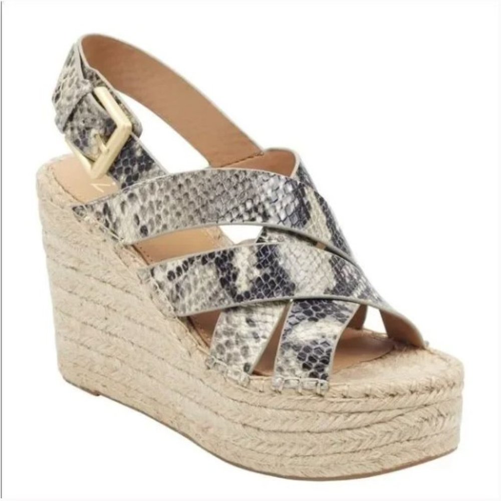 Marc Fisher Alenni Platform Sandals Snakeskin Espadrille Wedges Sz 8